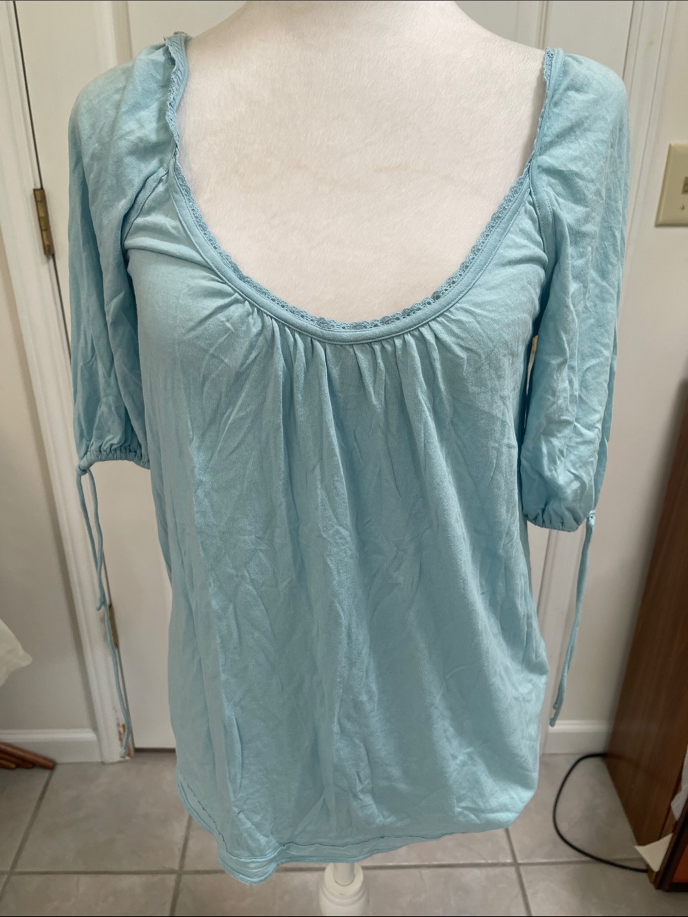 American Eagle Outfitters Light Blue Scoop Neck Peasant Tunic SZ M